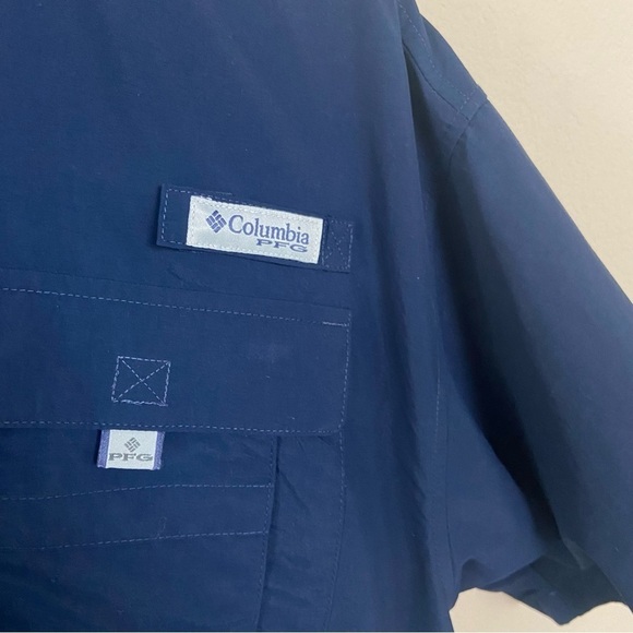 COLUMBIA PFG | Navy Blue Button Down Short Sleeve Fishing Shirt Size Large - Picture 4 of 10